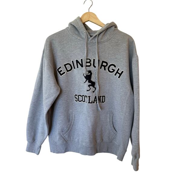 Edinburgh Scotland Graphic Print Kangaroo Pocket Drawstring Hoodie Gray Men's XL - Picture 1 of 10